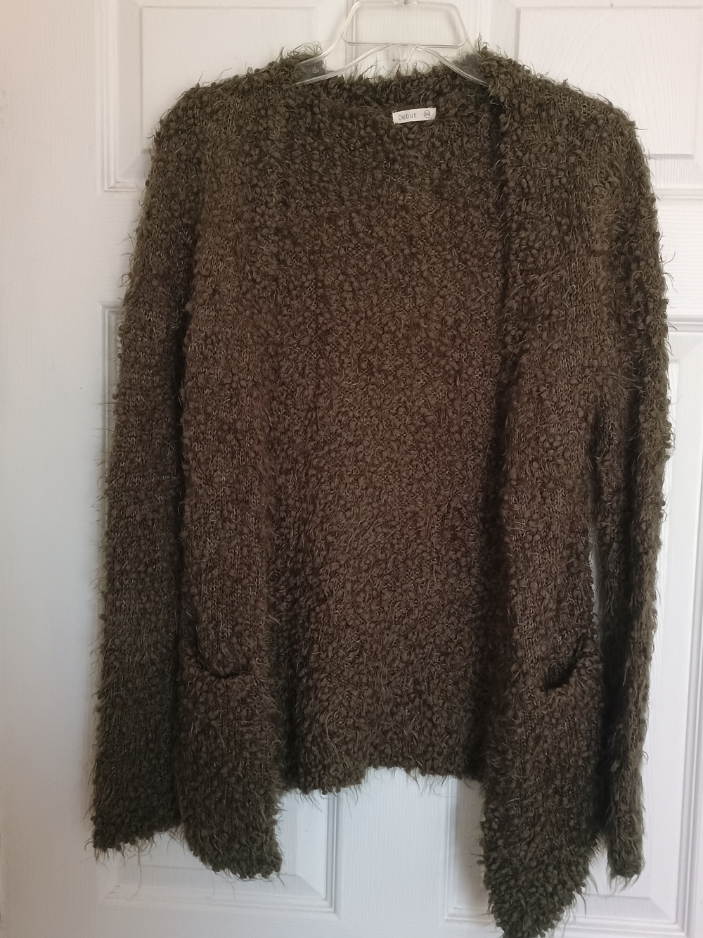 EUC Debut Cozy Women's Olive Fuzzy Open Cardigan Sweater Size S/M